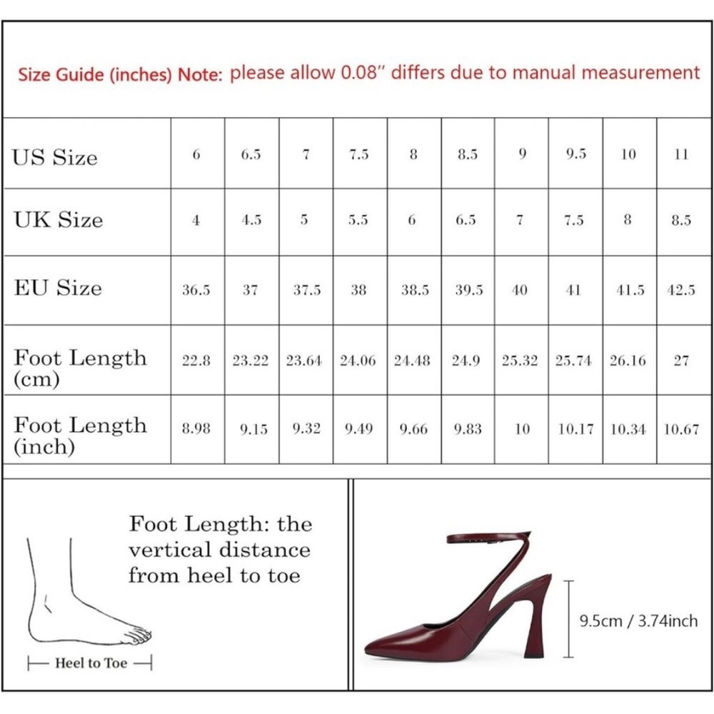 QIY Closed Toe Ankle Strap Sling Back Heel Burgundy/Wine Color Size 8.5 NWB - Picture 11 of 16